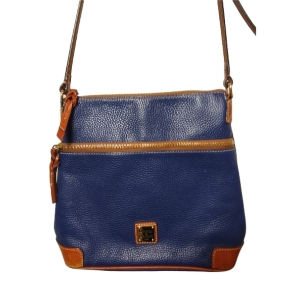Dooney & Bourke Crossbody Bag Navy Blue Brown Pebbled Leather Adjustable - Picture 1 of 15